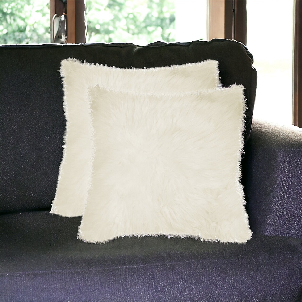 Edge Collections - 18-inch H x 18-inch W x 5-inch D - White - Chic Natural Sheepskin Throw Pillows - 2 Pieces